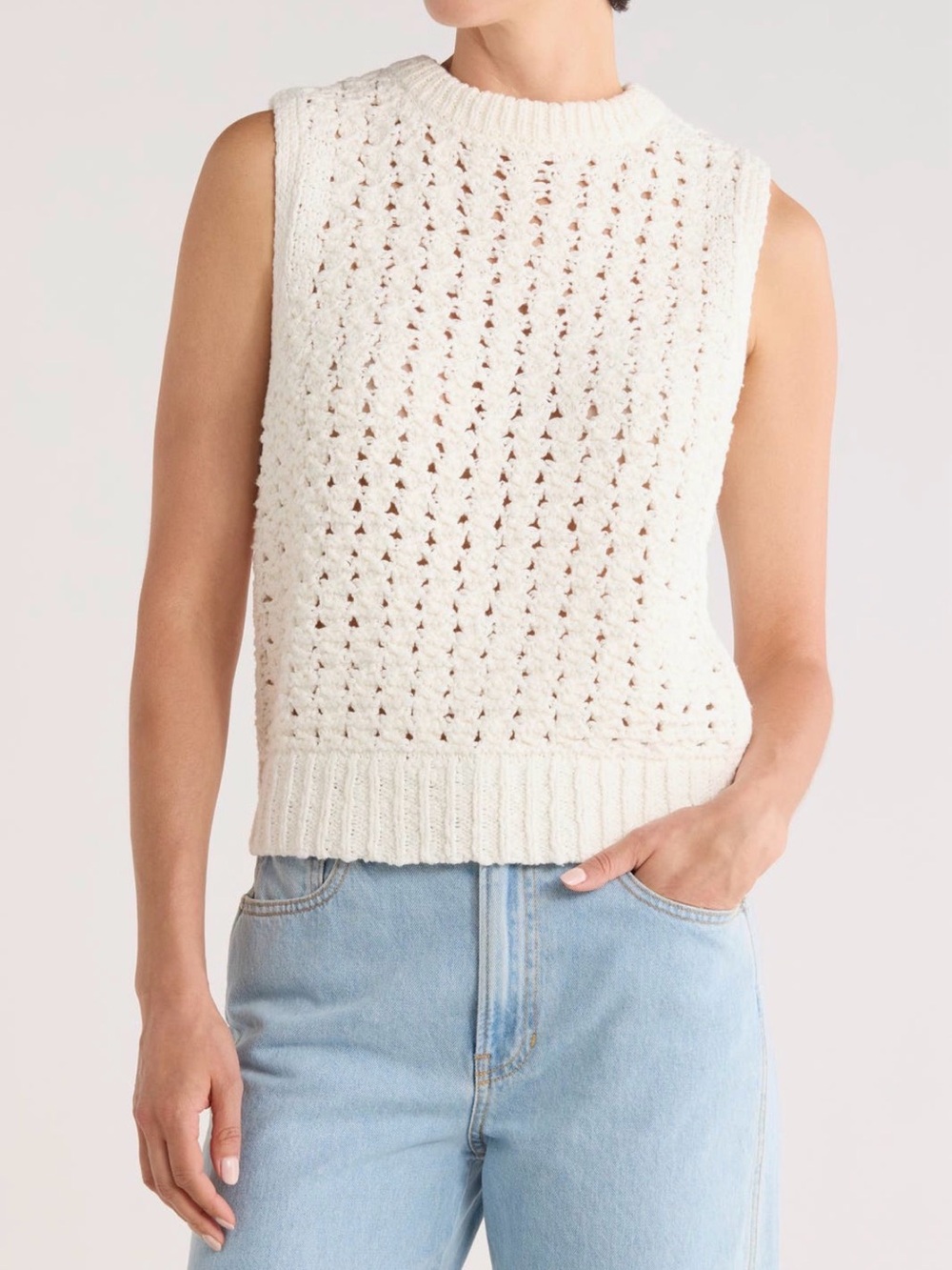 Frame Denim Cream Open-Knit Sleeveless Sweater Shell